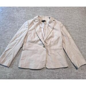 Ann Taylor Women's Textured‎ Blazer Jacket Size 4 Beige Cream One Button Lined